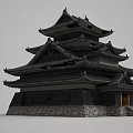 Ancient Architecture Tower With Multiple Tiered Roofs Stone Base And Wooden Door