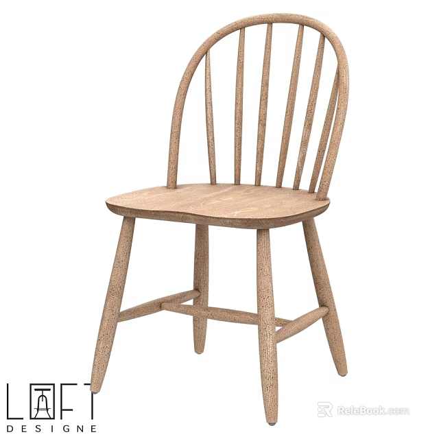 Simple Wooden Single Chair With Slat Back And Cross Legs Design 3d model 