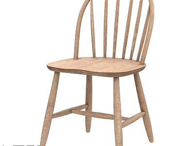Simple Wooden Single Chair With Slat Back And Cross Legs Design 3d model