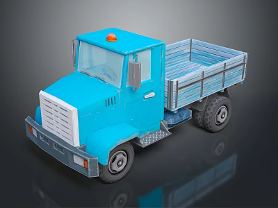 Blue Toy Truck With Flatbed Cargo Area And Orange Roof Light 3d model