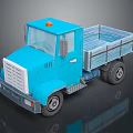 Blue Toy Truck With Flatbed Cargo Area And Orange Roof Light