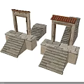 Stone Architectural Structures With Archways Stone Steps And Red Tiled Roofs