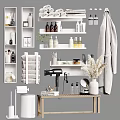 Organized Bathroom Shelves With Daily Washing Essentials Towels Hairdryer Mirror And Plants