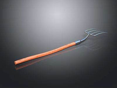 Durable Industrial Equipment Fork Tool With Metal Prongs And Wooden Handle Design 3d model