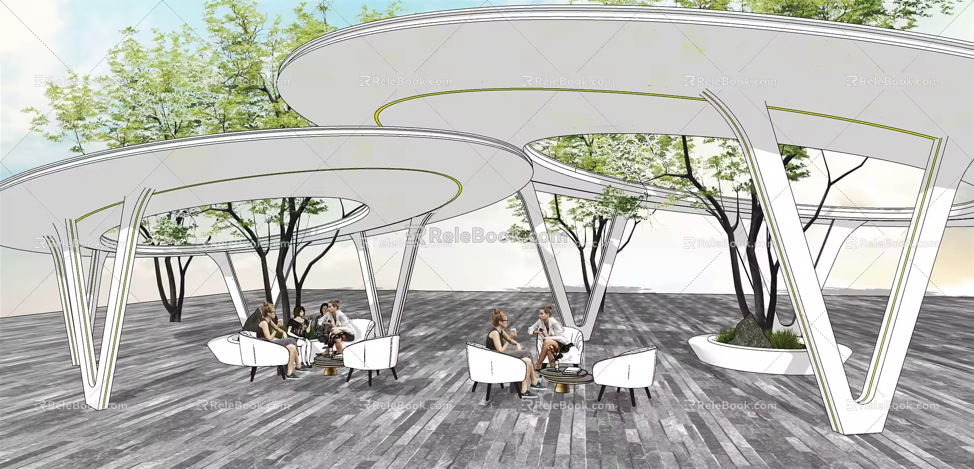 Modern gallery frame arc curve special-shaped landscape gallery frame simple child-mother gallery pavilion 3d model