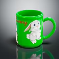 Green Mug With Cute Rabbit Design And Red Bunny Text On Black Background 3d model