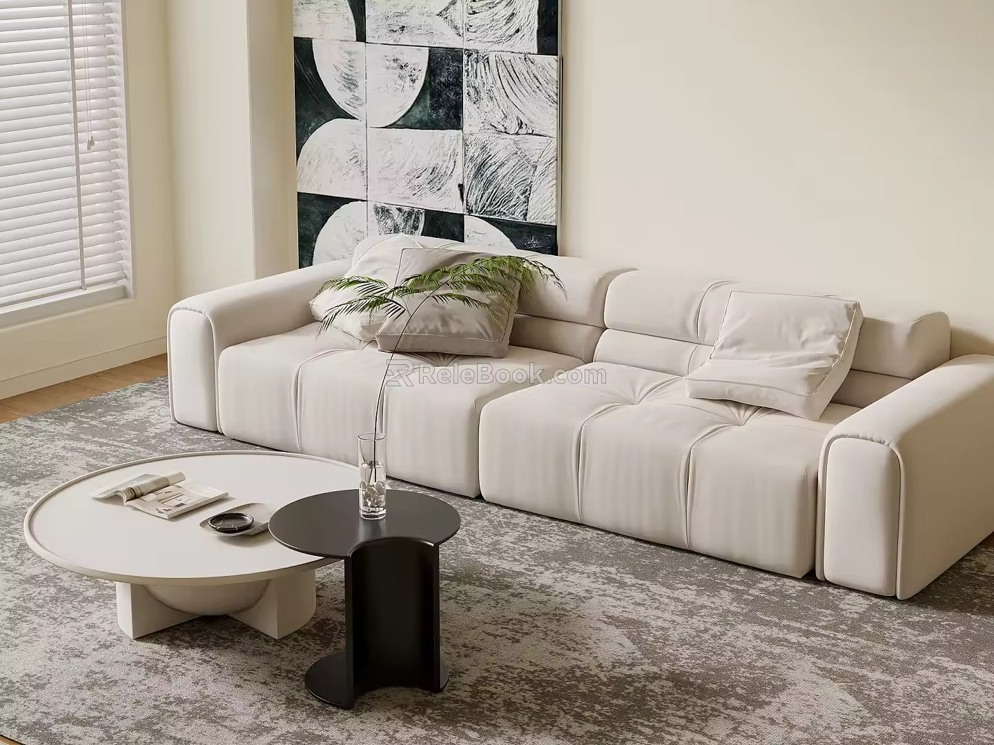 Modern Cream Style Multi-person Sofa Straight Sofa Coffee Table 3d model