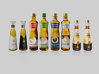 Assorted Condiment Bottles With Different Brands And Designs For Kitchen 3d model