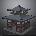 Traditional Chinese Architecture With Two Tiered Blue Tile Roof And Wooden Structure