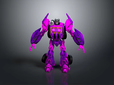 Purple Mechanical Robot Action Figure With Articulated Arms Legs And Wheel Base 3d model