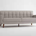 Light Gray Double Sofa With Square Tufted Backrest And Wooden Legs 3d model