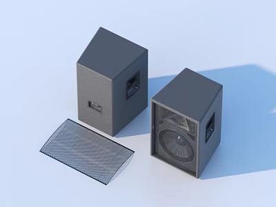 Two Gray Cube Shaped Speakers With Grid Like Component For Home Audio Use 3d model