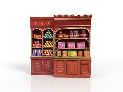 Red Retail Display Shelf With Multiple Layers And Canned Goods Stacked Boxes 3d model