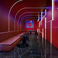Futuristic Bar Interior With Neon Lights Mirror Floors And City Skyline View 3d model