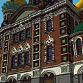 Russian Style Church Architecture With Colorful Onion Domes Crosses And Arched Doorway