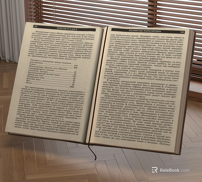 Decorative Ornament Set Featuring Open Book with Text Pages Window Blinds Wooden Floor 3d model 