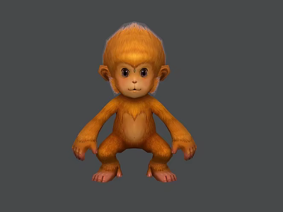 Cute 3D Cartoon Monkey Character with Orange Fur Squatting on Gray Background 3d model
