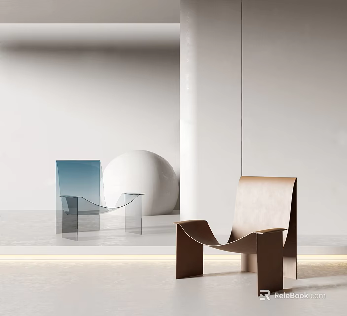 Modern Minimalist Accent Chairs Transparent Acrylic And Brown Design In White Interior 3d model 