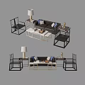 Modern Sofa Coffee Table Combination With Matching Chairs And Table Lamps 3d model