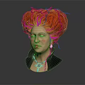 Fantasy Character Bust Sculpture Featuring Fiery Creature Like Hair And Black Collar