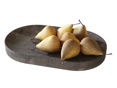Fresh Pears Arranged On Dark Wooden Tray 3d model
