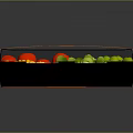 Display Shelf Showcasing Colorful Fruit Vegetable Plastic Containers With Transparent Lids And Orange Straps