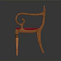 Elegant Classic Single Chair Wooden Frame Scalloped Backrest Red Upholstered Cushion Curved Armrests