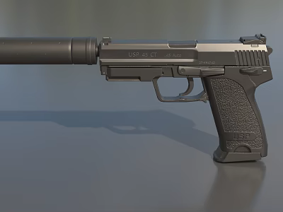 Black Tactical Pistol Firearm With Stainless Steel Barrel Textured Grip And Slide 3d model