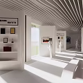 School Exhibition Space Featuring White Interior Wavy Ceiling Mannequins Benches And Large Windows