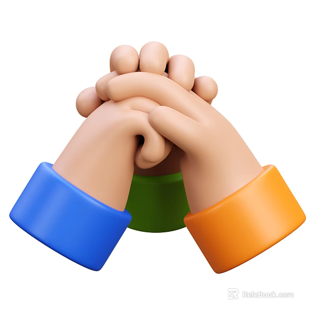Close Up Of Man's Hands Overlapping With Blue Green And Orange Cuffs 3d model 