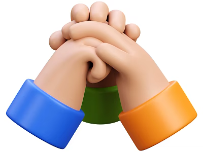 Close Up Of Man's Hands Overlapping With Blue Green And Orange Cuffs 3d model