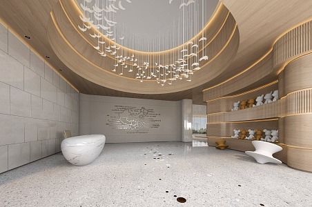 Modern Hall Sales Office Hall Front Desk Chandelier Combination Sales Department Hotel Hall Entry Area Rest Area Creative Art Alias Fish Chandelier 3d model