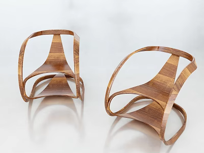 Wooden Leisure Chairs With Curved Open Structure And Modern Minimalist Design 3d model