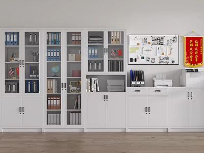 White Modern Office Bookcase With Glass Doors Files Books And Storage Compartments 3d model