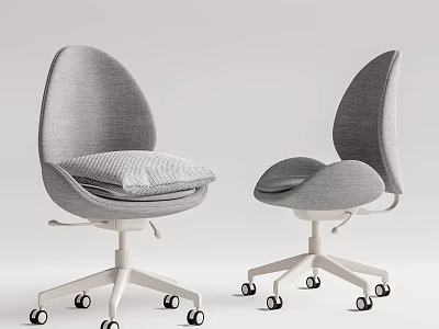 Gray Modern Office Chair with Ergonomic Curved Backrest and Swivel Wheels 3d model