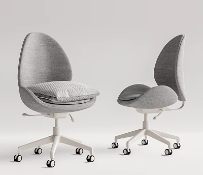 Gray Modern Office Chair with Ergonomic Curved Backrest and Swivel Wheels 3d model