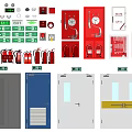 Essential Fire Equipment Including Fire Extinguishers Hydrant Cabinets Doors And Safety Signs 3d model