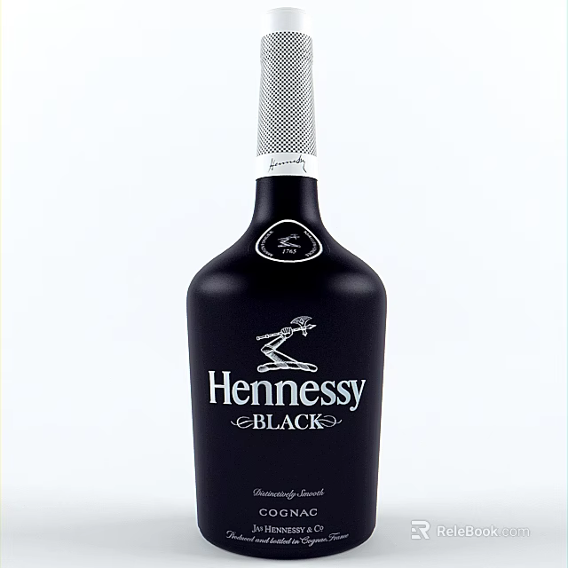 Premium Hennessy Black Wine Bottle And Glass Displaying Elegant Design And Brand Logo 3d model 
