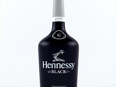 Premium Hennessy Black Wine Bottle And Glass Displaying Elegant Design And Brand Logo 3d model