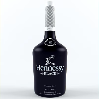 Premium Hennessy Black Wine Bottle And Glass Displaying Elegant Design And Brand Logo 3d model