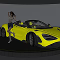 Yellow Modern Convertible Sports Car Showcased On Circular Platform With Sleek Design