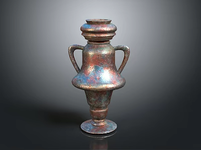 Classic Copper Blue Decorative Vase With Two Handles And Shiny Surface Design 3d model