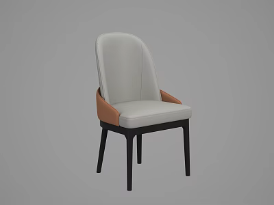 Modern Minimalist Dining Chair With Light Gray Leather Back Brown Seat And Black Legs 3d model