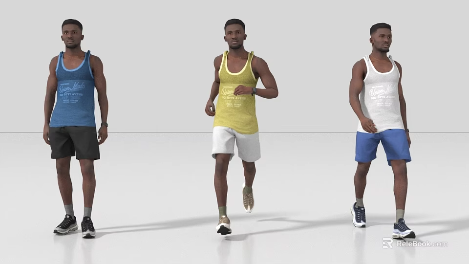 Men wearing colorful tank tops and shorts for running activity 3d model 