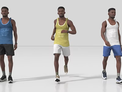 Men wearing colorful tank tops and shorts for running activity 3d model