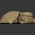 Three Brown Rice Bags With Green Marks One Open Revealing White Rice Grains Inside