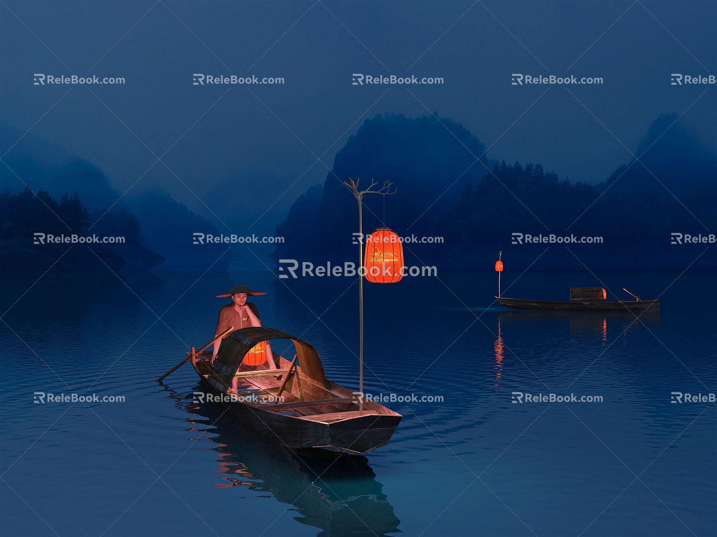 New Chinese Night Scene River Night Fishing 3d model