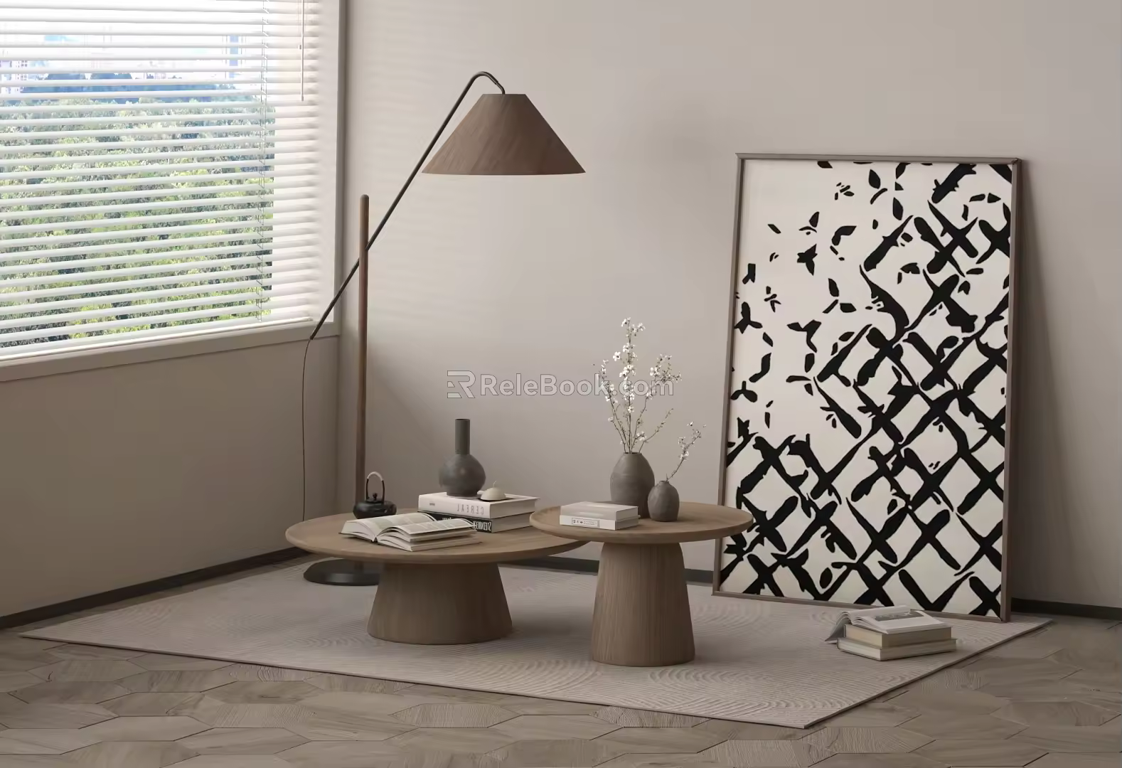 New Chinese Style Coffee Table Coffee Table Combination Round Floor Lamp 3d model