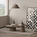 New Chinese Style Coffee Table Coffee Table Combination Round Floor Lamp 3d model