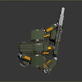 Futuristic Intelligent Mechanical Robot Green and Orange with Weapon Multi Legged Mechanical Structure 3d model